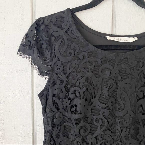 BLACK Lace Overlay Cap Sleeve Mini Dress - Picture 3 of 4